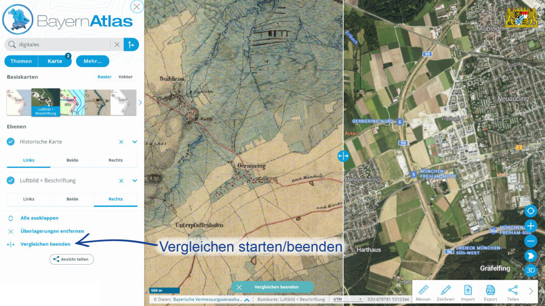 BayernAtlas Hilfe Vergleichen